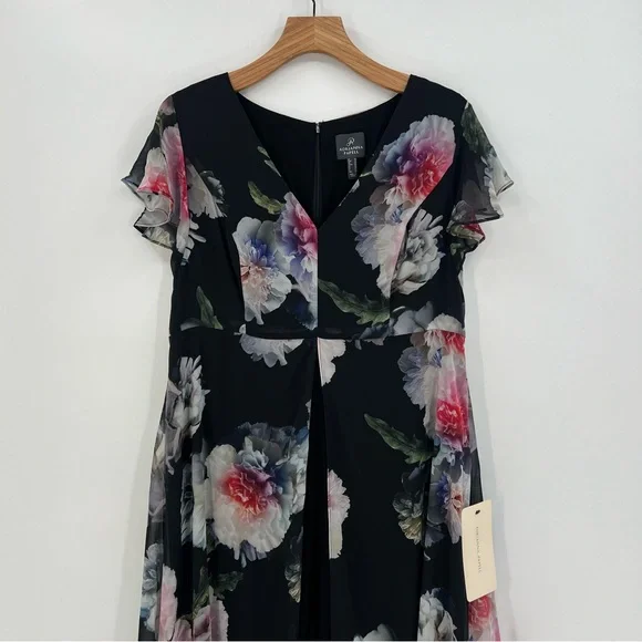 Adrianna Papell Floral Overlay Maxi Wide Leg Jumpsuit in Black Multi Size 16 - Picture 9 of 16